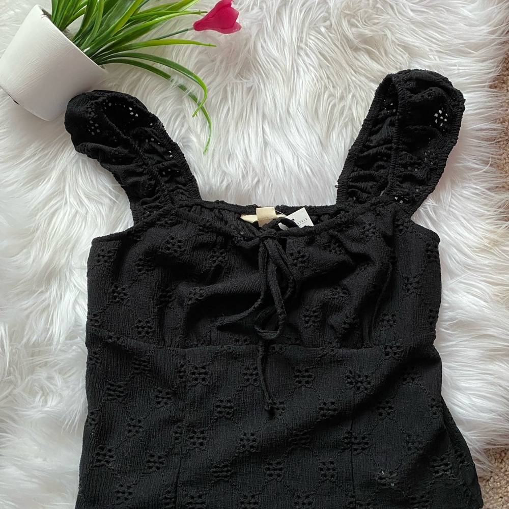 Aeropostale Black Smocked Flutter Sleeve Tank Top